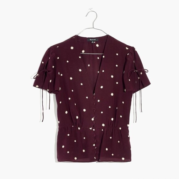 Madewell Tops - Madewell Silk Belle Top in Star Mix in Holiday Rich Plum Academia 70s Vibe 0